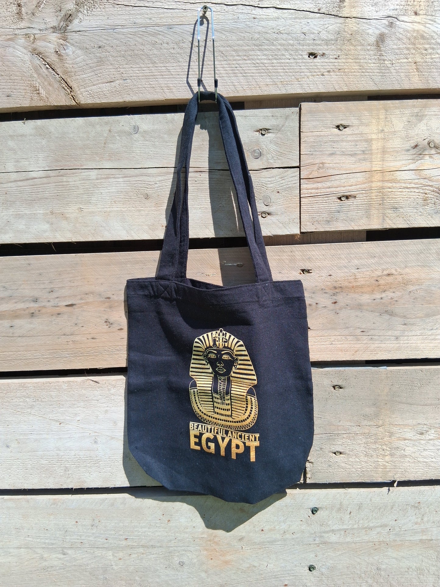 Black Egyptian Pharaoh Tote Bag – Gold Print Canvas Shopper | 100% Cotton, Eco-Friendly