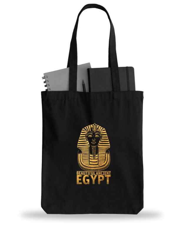 Black Egyptian Pharaoh Tote Bag – Gold Print Canvas Shopper | 100% Cotton, Eco-Friendly