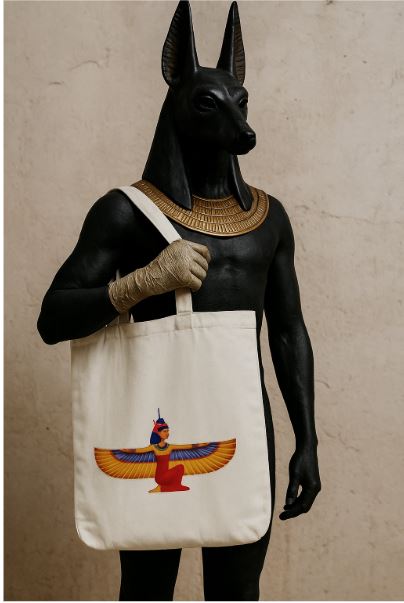 Reusable cotton tote featuring Egyptian queen artwork