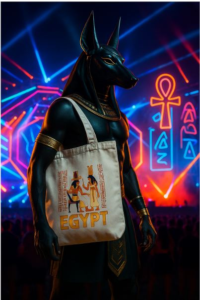 Stylish cotton tote bag under £20 in black with pharaoh design