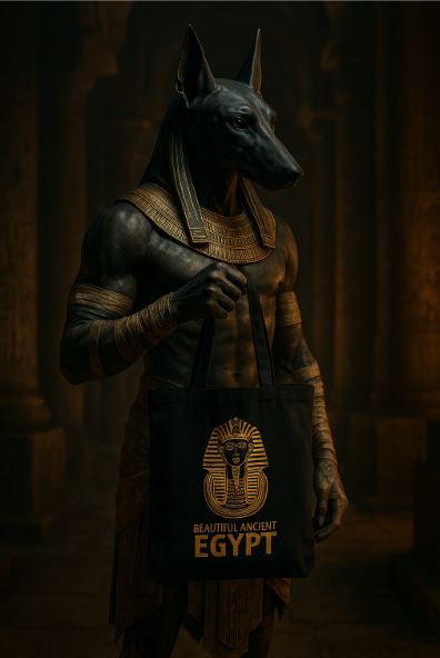 Black Egyptian Pharaoh Tote Bag – Gold Print Canvas Shopper | 100% Cotton, Eco-Friendly
