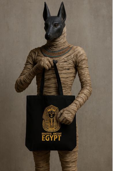 Black Egyptian Pharaoh Tote Bag – Gold Print Canvas Shopper | 100% Cotton, Eco-Friendly