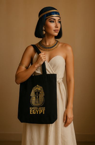 Black Egyptian Pharaoh Tote Bag – Gold Print Canvas Shopper | 100% Cotton, Eco-Friendly