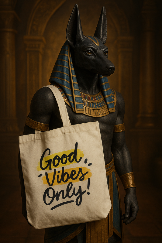 Reusable cotton tote bag with Good Vibes Only print