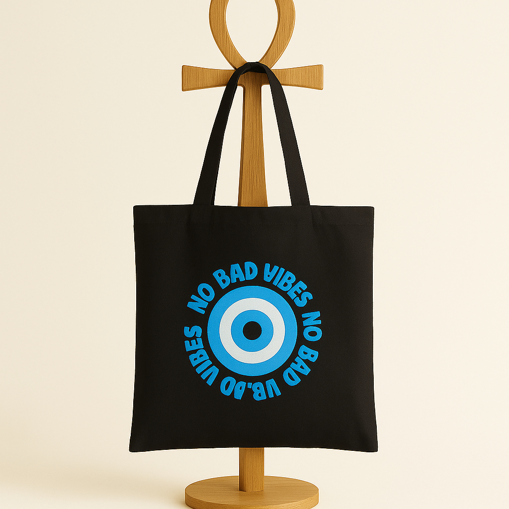 Protect Your Aura: Evil Eye Black Cotton Tote Bag by Kazana