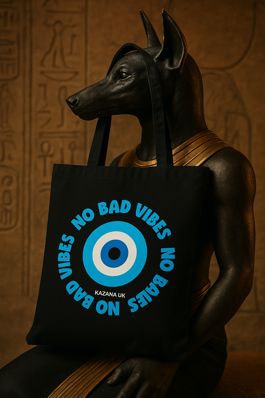 Protect Your Aura: Evil Eye Black Cotton Tote Bag by Kazana