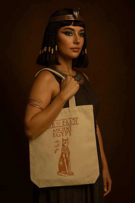 Ancient Egypt Cat Tote Bag – Bastet Design on Natural Cotton Canvas