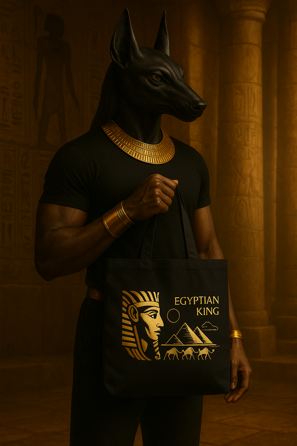 Luxury tote bag Black, Egyptian King Unisex goes with any outfit