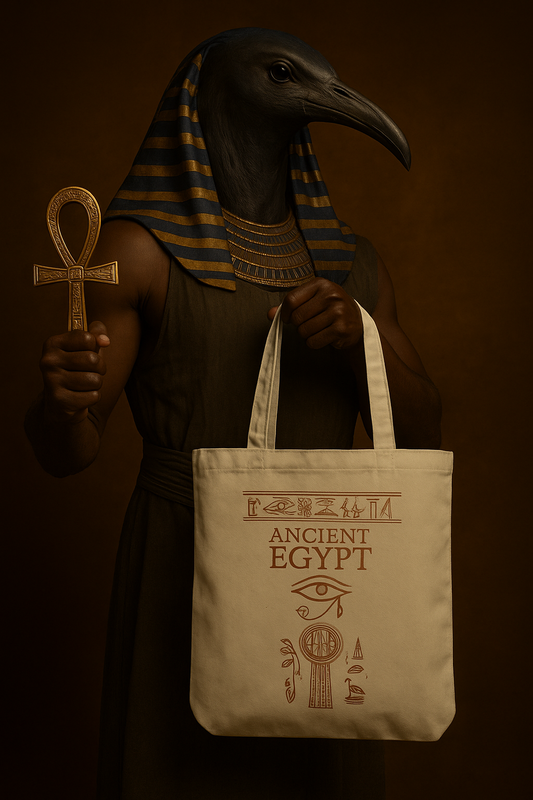 Ancient Egypt Tote Bag – Eco-Friendly Canvas Shopper with Eye of Horus & Ankh Symbol