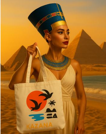 Cleopatra Summer Tote bags – Kazana Canvas stylish tote Bag with Pharaoh Chic